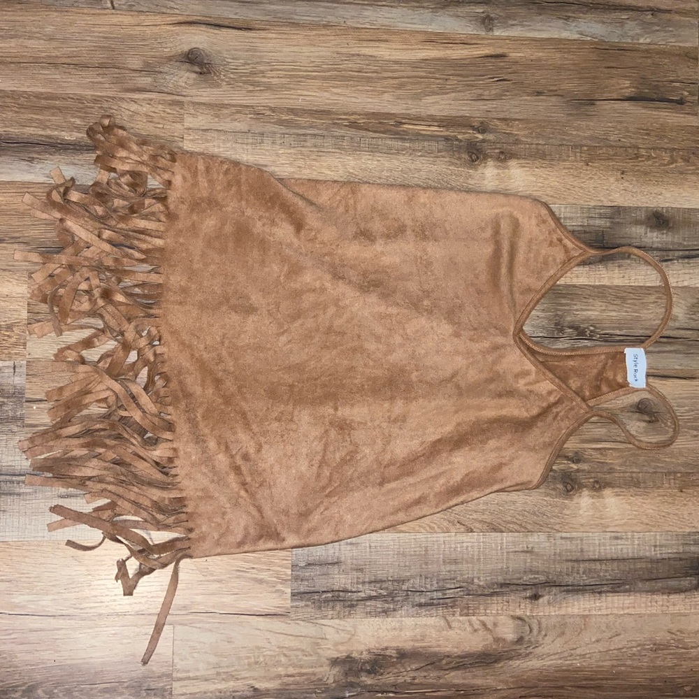 Style Rack Velvet Tank Top with Fringe